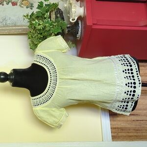 FREE!! Solution Yellow Cropped Blouse with Bib Collar and Embellishments